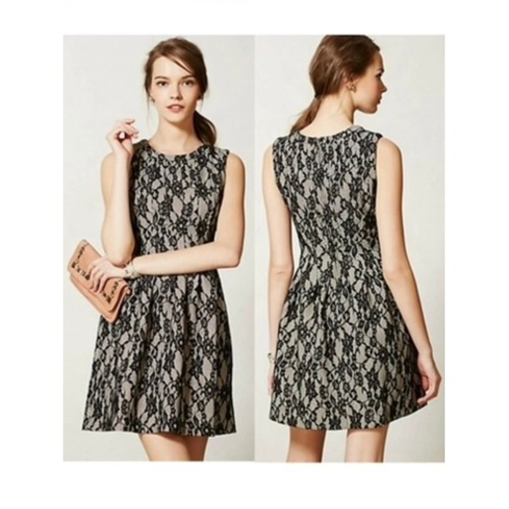 HD in Paris Anthropologie Black Lace Sleeveless Fit and Flare Dress XS H53934